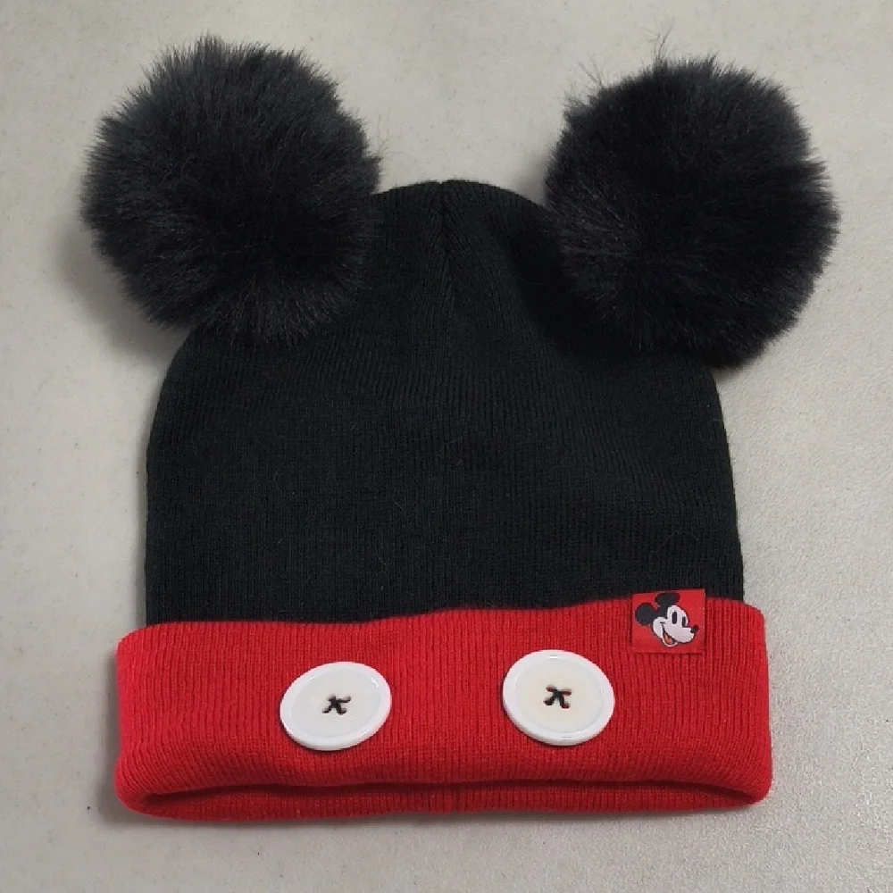 Disney Black and Red Mickey Mouse Pom-Pom Hat Youth
